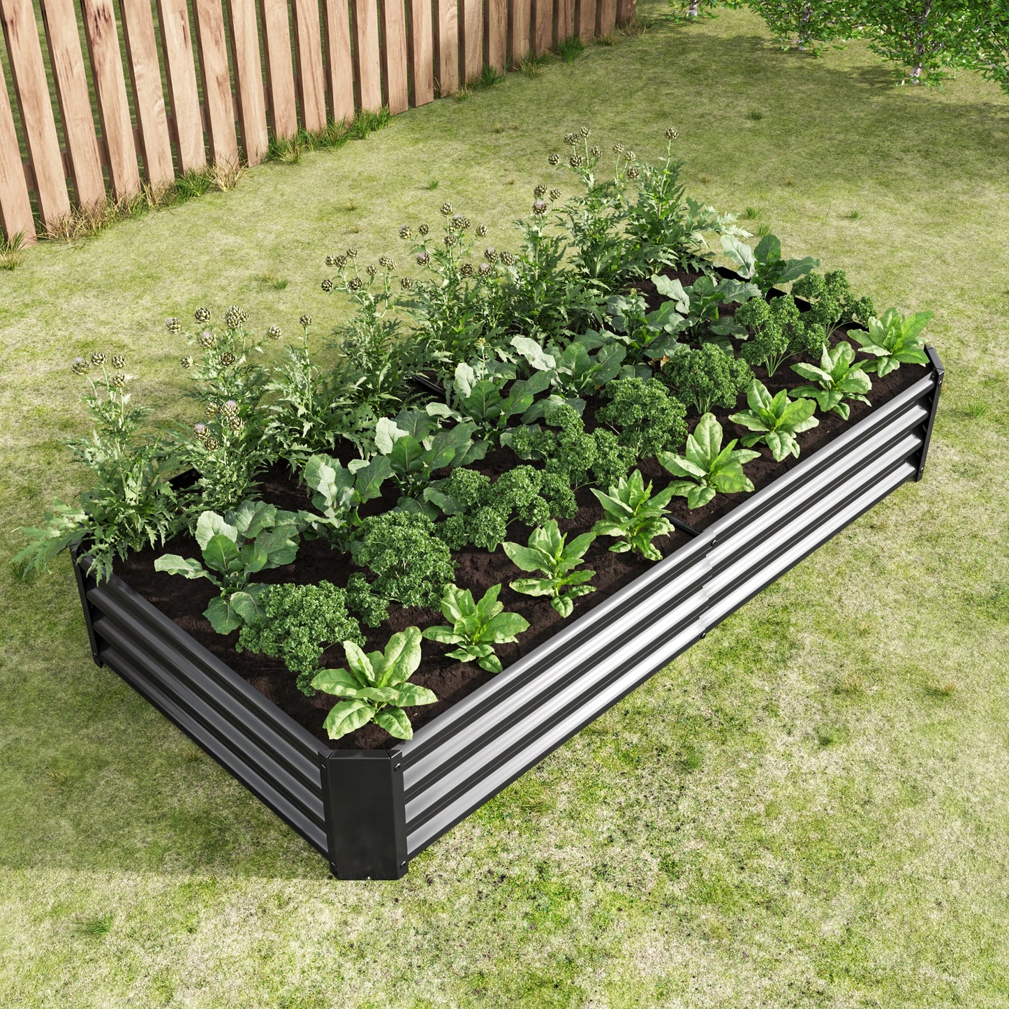 Black Metal Raised Rectangle Garden Bed