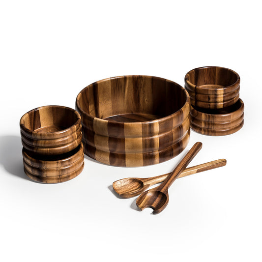 7 Piece - Extra Large Salad Bowl with Servers and 4 Individuals